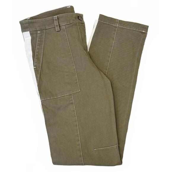 TWP Pants - TWP Isa Dark Olive Side Stripe Cargo Pants Military Green Wide Leg Trousers Sz 6